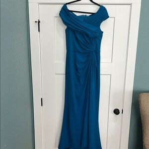 Tadashi Shoji Blue Asymmetrical Ruched Wedding Gown